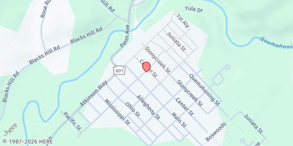 Map showing Helping Hands Food Pantry at 301 Center St., Boswell, PA