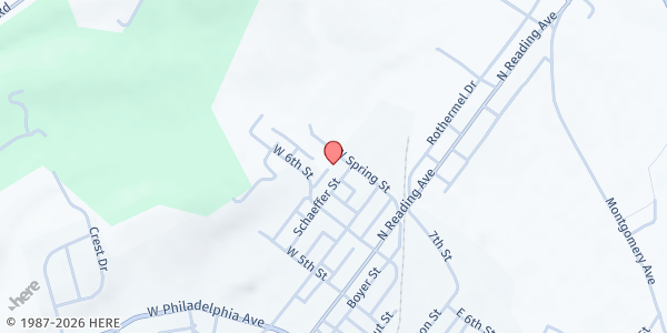 Map showing Boyertown Area Multi-Service at 200 Spring Street, Boyertown, PA