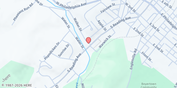 Map showing Boyertown Salvation Army at 409 S Reading Ave, Boyertown, PA