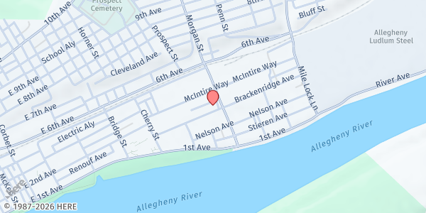 Map showing The Salvation Army - Allegheny Valley at 917 Brackenridge Ave., Brackenridge, PA