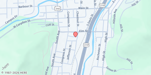 Map showing Bradford Mennonite Church at 110 Chestnut St, Bradford, PA