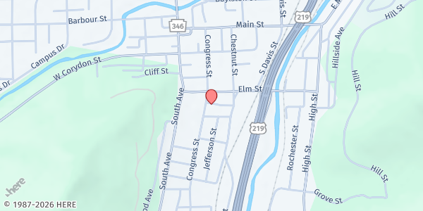 Map showing Bradford Mennonite VS Center at 26 Congress Pl, Bradford, PA