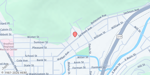 Map showing The Salvation Army - Bradford at 111 Jackson Ave, Bradford, PA