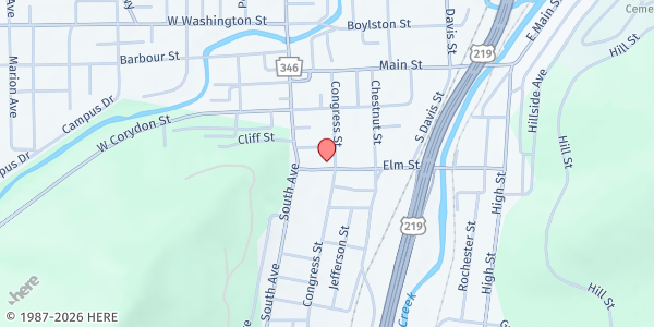 Map showing YWCA Bradford at 21 Elm St, Bradford, PA