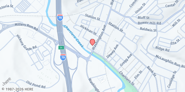 Map showing Bridgeville Community Food Bank at 740 Washington Ave, Bridgeville, PA