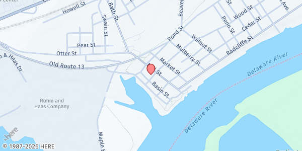 Map showing Bristol Borough Community Action Group, Inc. at 99 Wood Street, Bristol, PA