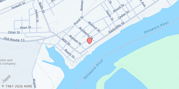 Map showing CBC Bread of Life Food Pantry at 225 Radcliffe Street, Bristol, PA