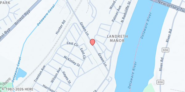 Map showing Christian Care at Calvary Baptist Church at 250 Green Ln, Bristol, PA