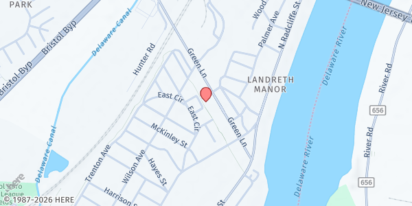 Map showing Christian Care at Calvary Baptist Church at 250 Green Lane, Bristol, PA