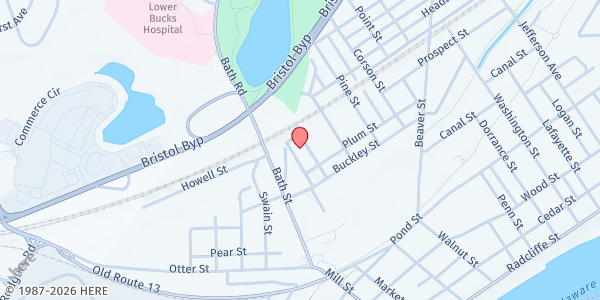 Map showing Second Baptist Church - Soulful Blessings at 640 Race Street, Bristol, PA