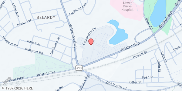 Map showing United Way of Bucks County's HELP Center at 194 Commerce Cir, Bristol, PA