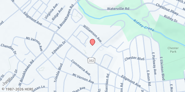 Map showing Faith Community Church at 3515 Edgmont Avenue, Brookhaven, PA