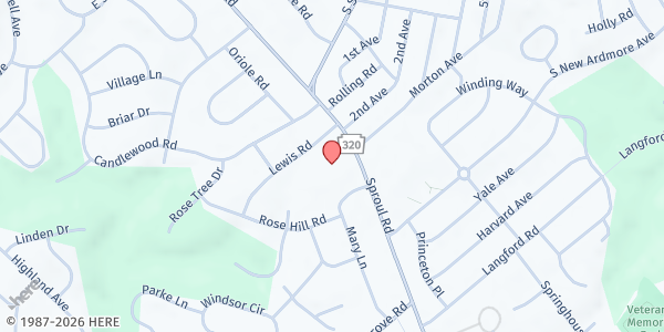 Map showing St. Mark's United Methodist Church at 2220 Sproul Road, Broomall, PA