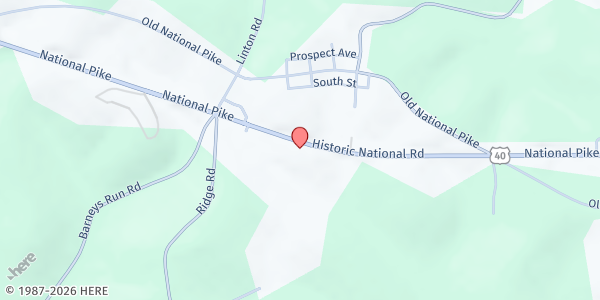 Map showing Greater Washington County Food Bank & Food Helpers - Main Location at 909 National Pike W, Brownsville, PA