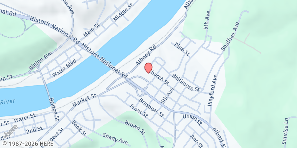 Map showing Historic Church of St. Peter at 118 Church St., Brownsville, PA