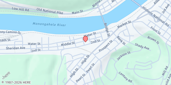 Map showing The Brownsville Area Ministerial Association (BAMA) at 412 2nd St., Brownsville, PA