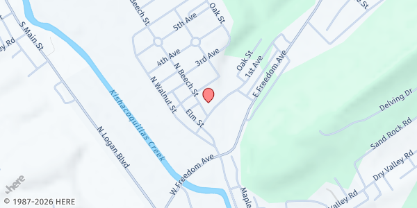 Map showing New Life Church at 101 N. Beech St., Burnham, PA