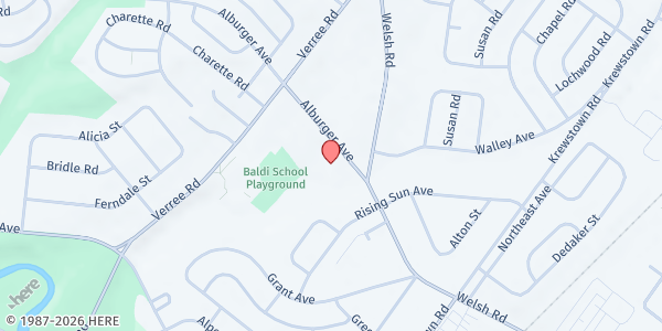 Map showing Lehigh Baptist Church at 934 Alburger Avenue, Bustleton, PA