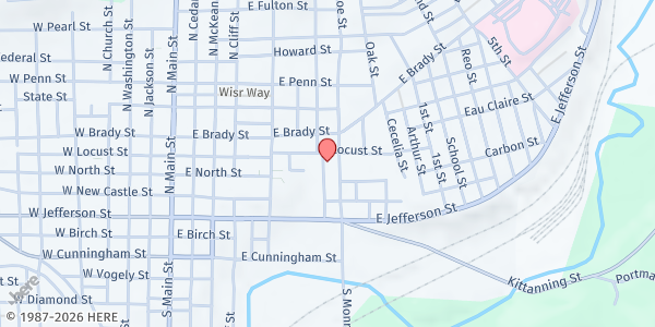 Map showing St. Vincent de Paul of Butler at 157 N. Elm St., Butler, PA