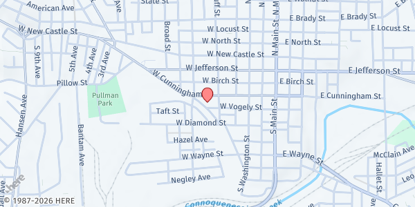 Map showing The Salvation Army Of Butler - Food Distribution Center at 313 W Cunningham St, Butler, PA