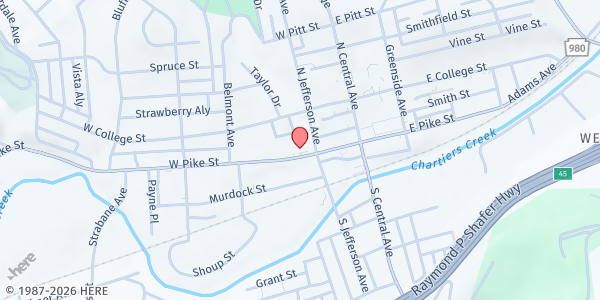 Map showing Canonsburg-Houston Food Pantry at 112 W Pike St, Canonsburg, PA