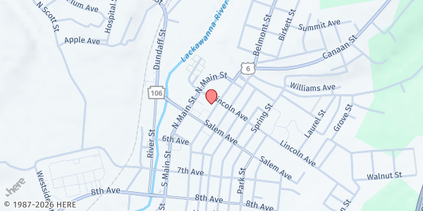 Map showing Mainstream Revival Center at 43 N Church St # 1, Carbondale, PA