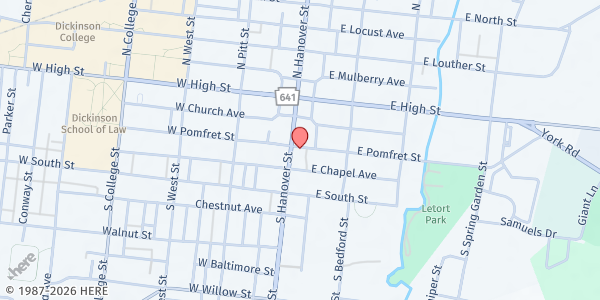 Map showing The Salvation Army - Carlisle at 20 E Pomfret St, Carlisle, PA