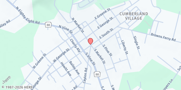 Map showing Carmichaels UM Fellowship Hall at 101 W. South St., Carmichaels, PA