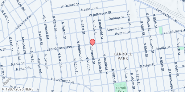 Map showing Boost CDC inc. - Lansdowne Avenue at 6010 Lansdowne Avenue, Carroll Park, PA