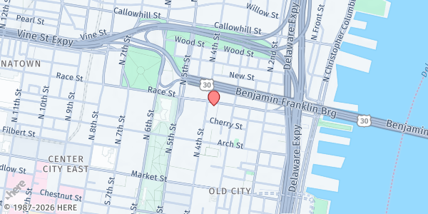 Map showing Old First United Church of Christ at 322 Race Street, Center City East, PA
