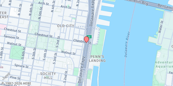 Map showing University Lutheran Church at 37 Chestnut Street, Center City East, PA