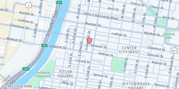 Map showing Lutheran Church of the Holy Communion at 2111 Sansom Street, Center City West, PA
