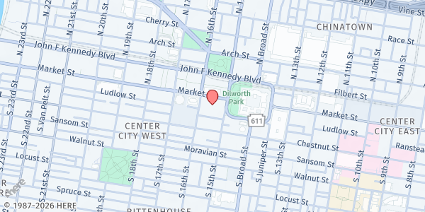 Map showing Philadelphia's BenePhilly - Center City West Office at 1500 Market Street, Center City West, PA