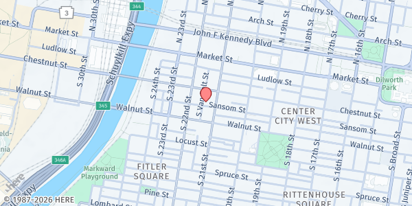 Map showing The Lutheran Church of Holy Communion at 2111 Sansom Street, Center City West, PA
