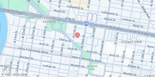 Map showing Friends Select Community Pantry at 1651 Benjamin Franklin Parkway, Center City, PA