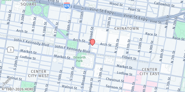 Map showing Grace Cafe at 55 North Broad Street, Center City, PA