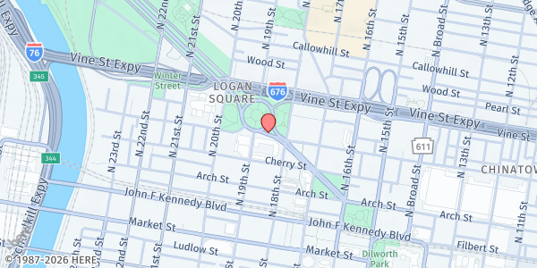 Map showing Keeping It Real Christian Fellowship Bread of Life Ministry at Benjamin Franklin Parkway, Center City, PA