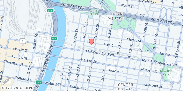 Map showing Mitzvah Food Project Center City at 2100 Arch Street, Center City, PA