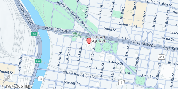 Map showing North Philadelphia Food Not Bombs - Center City at 222 North 20th Street, Center City, PA