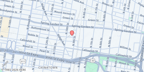 Map showing Our Brother's Place at 907 Hamilton Street, Center City, PA