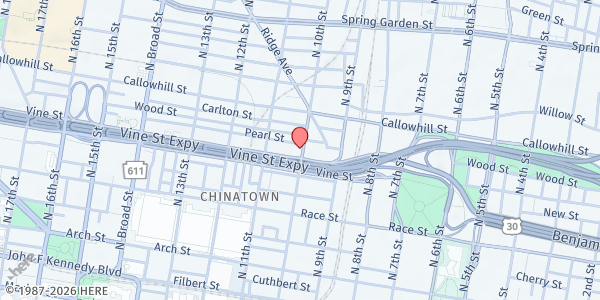 Map showing PCDC @ Crane Center at 1001 Vine Street, Center City, PA