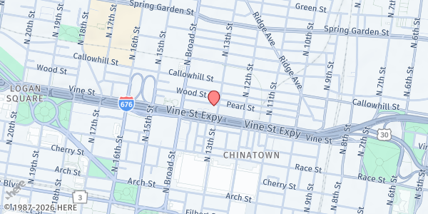 Map showing Philly House (Formerly Sunday Breakfast Rescue Mission) at 302 North 13th Street, Center City, PA