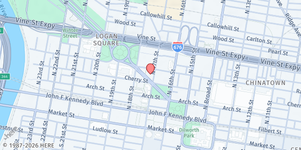 Map showing The Living Word Community at 142 North 17th Street, Center City, PA