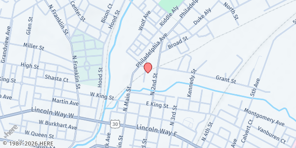 Map showing Corpus Christi Church - SVDP at 279 N 2nd St, Chambersburg, PA