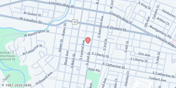 Map showing First UMC of Chambersburg at 225 SOUTH SECOND STREET, Chambersburg, PA