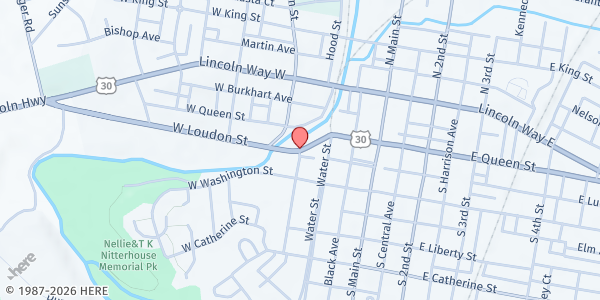 Map showing Maranatha Food Pantry at 195 W. Loudon St., Chambersburg, PA