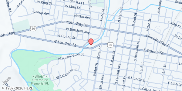 Map showing Maranatha Ministries at 195 W Loudon St, Chambersburg, PA