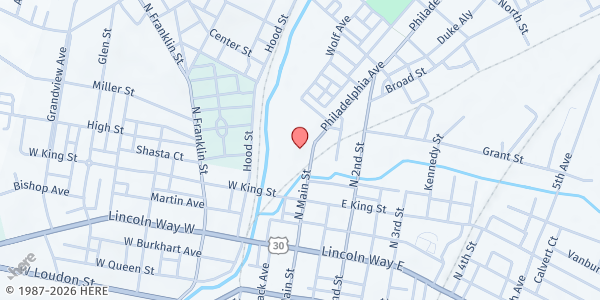 Map showing Presbyterian Church Of Falling Spring at 221 N Main St, Chambersburg, PA