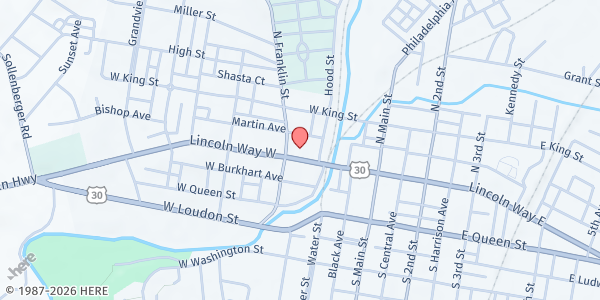 Map showing The Salvation Army - Chambersburg at 159 Lincoln Way W, Chambersburg, PA