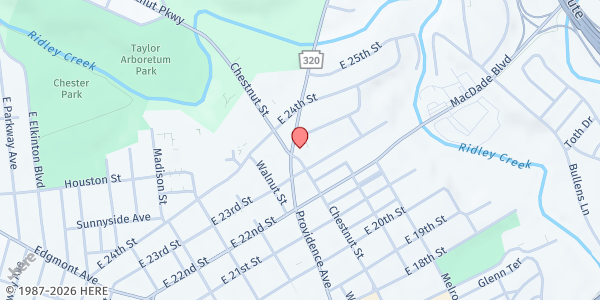 Map showing Agape Ministries Food Pantry at 2331 Providence Avenue, Chester, PA